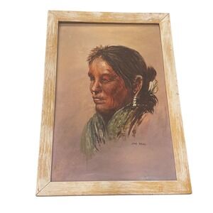 Jane Engel Native American Woman Portrait Painting Framed Art‎ 1965 signed